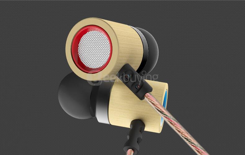 KZ ED7 Bamboo Wood In-ear Bass Stereo Earbuds with Microphone 3.5mm HD HiFi Earphones - Gold