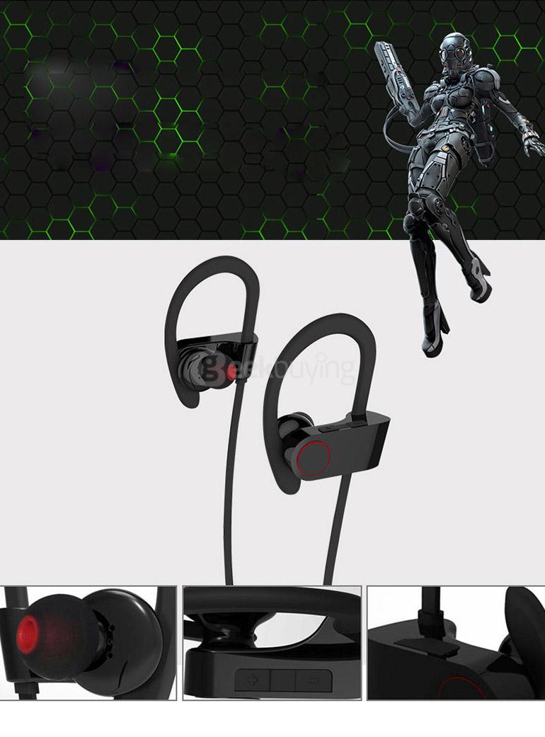 U8 Wireless Bluetooth 4.1 HiFi Music Sport In-ear Earbuds CVC6.0 Noise Cancelling - Black