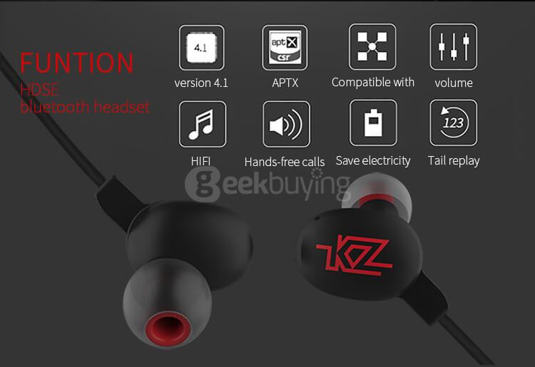 KZ-HDSE Bluetooth CSR4.1 Sports Earbuds with Dual Stereo MIC APTX Music Earphones For iPhone Sumsang - Black
