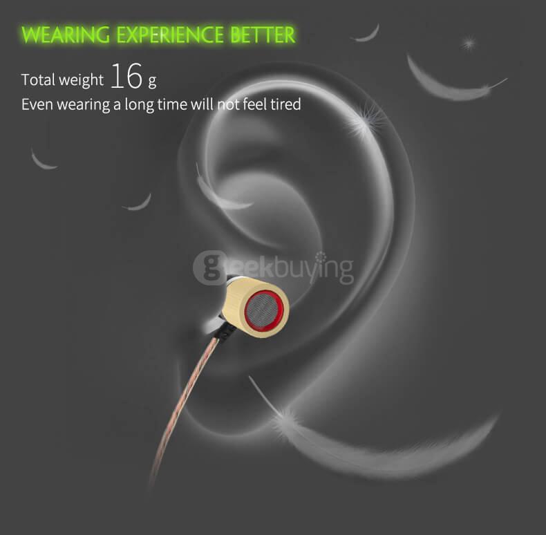 KZ ED7 Bamboo Wood In-ear Bass Stereo Earbuds with Microphone 3.5mm HD HiFi Earphones - Gold
