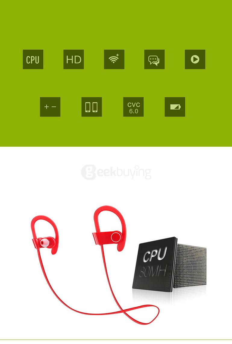 U8 Wireless Bluetooth 4.1 HiFi Music Sport In-ear Earbuds CVC6.0 Noise Cancelling - Black