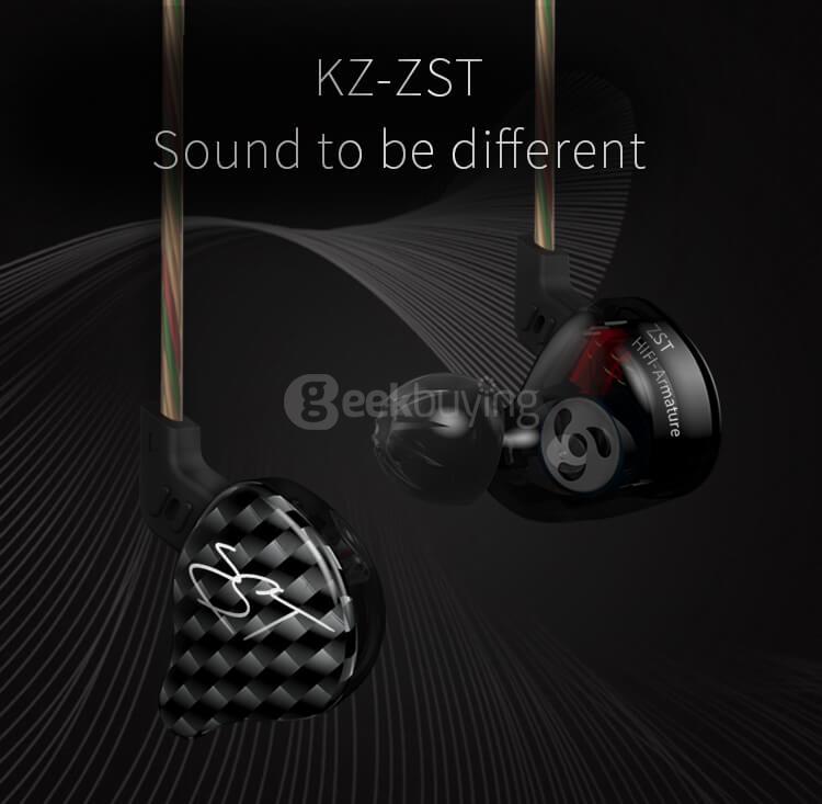 Original KZ ZST Dynamic HiFi Bass Music Sport In-Ear Earphones with MIC Hybrid Driver - Black