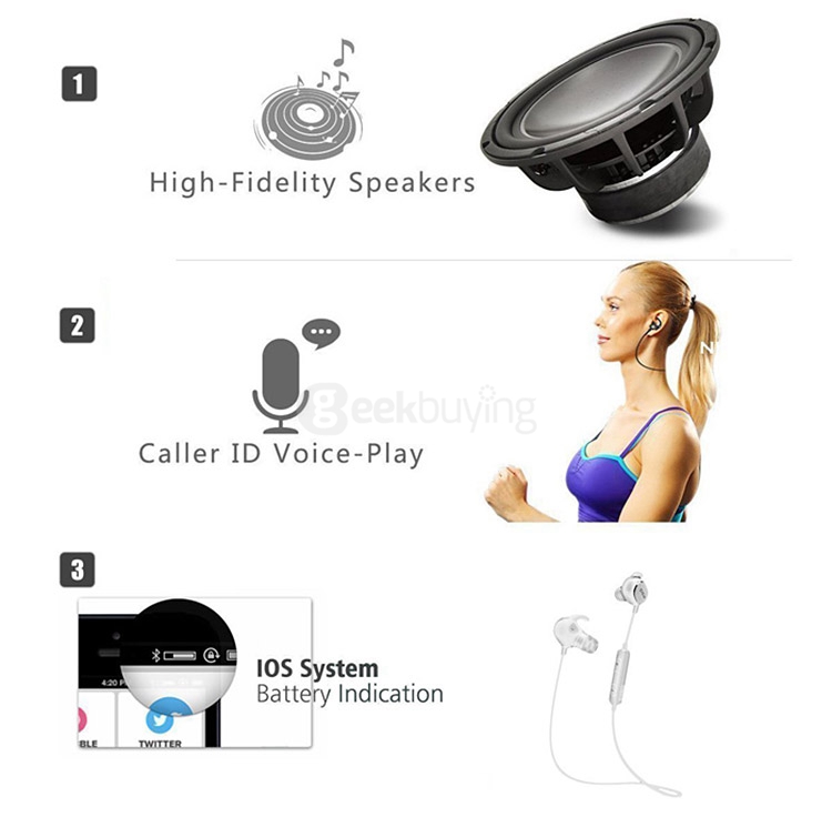 QCY QY19 Bluetooth 4.1 Sport Earphones with Mic On-cord Control / CVC6.0 Noise Cancelling / IPX4 Sweatproof - Black