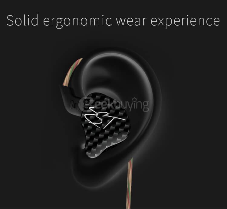 Original KZ ZST Dynamic HiFi Bass Music Sport In-Ear Earphones with MIC Hybrid Driver - Black