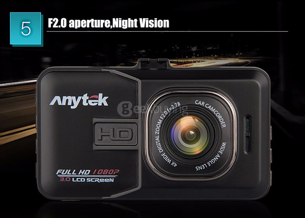 Anytek A98 AR0330 CMOS Image Sensor 3.0inch HD 170 Degree Wide Angle F2.0 Aperture Night Vision Loop Record Car Camera Car DVR - Black