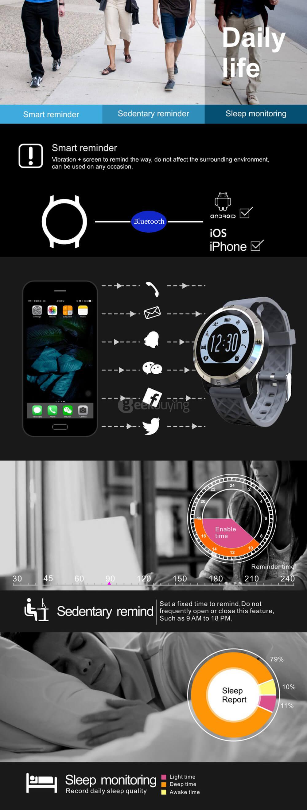 Makibes F69 Pro Sports Smart Watch IP68 Waterproof Swimming Mode Heart Rate Tracker Sleep Monitor Pedometer Call/SMS Reminder for Android iOS - Black