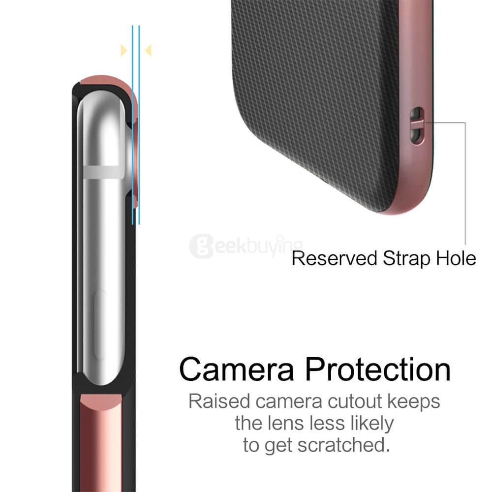 ROCK Case Vision Series Carbon Fiber Texture Dual Protection TPU+PC Case Back Cover For iPhone 7 Plus - Rose Gold