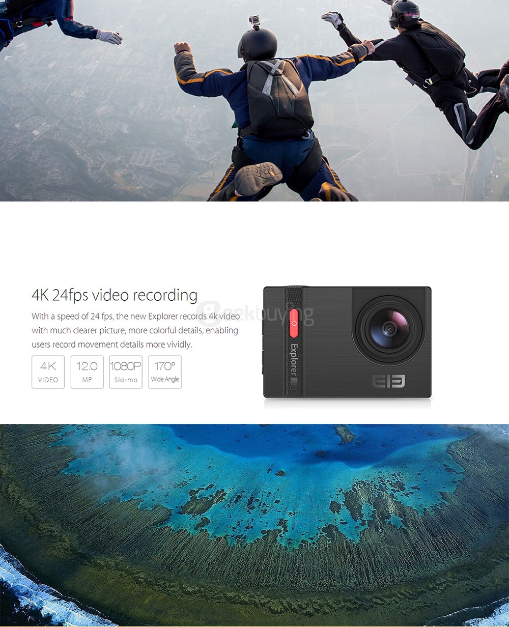 Elephone Explorer Pro 2.0inch TFT 4K 12MP NTK96660 WiFi Action Camera with 170 / 120 / 90 Wide Angles Voice Broadcast Sports Camera with 2.4G Remote Controller - Black