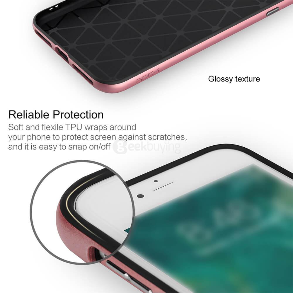 ROCK Case Vision Series Carbon Fiber Texture Dual Protection TPU+PC Case Back Cover For iPhone 7 Plus - Rose Gold