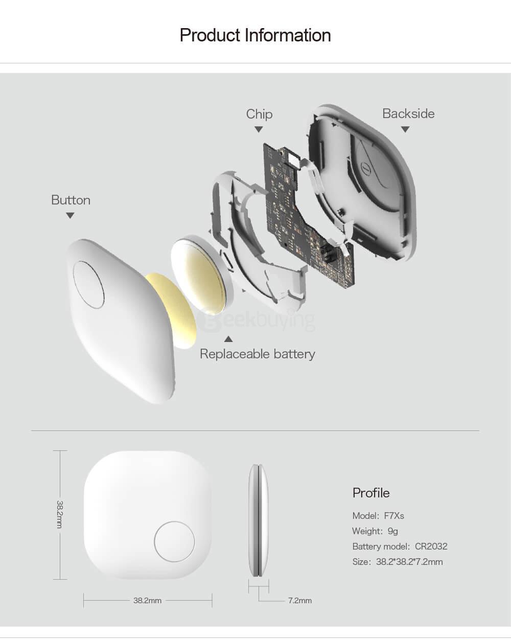 Nut 2S Smart Finder Bluetooth 4.0 WiFi Tracker Locator Wallet Phone Key Finder Anti-lost Alarm for Android iOS - White