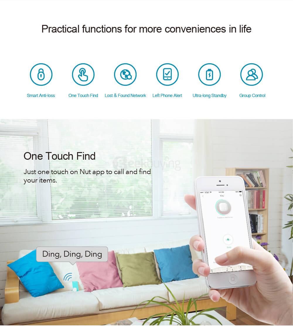 Nut 2S Smart Finder Bluetooth 4.0 WiFi Tracker Locator Wallet Phone Key Finder Anti-lost Alarm for Android iOS - White