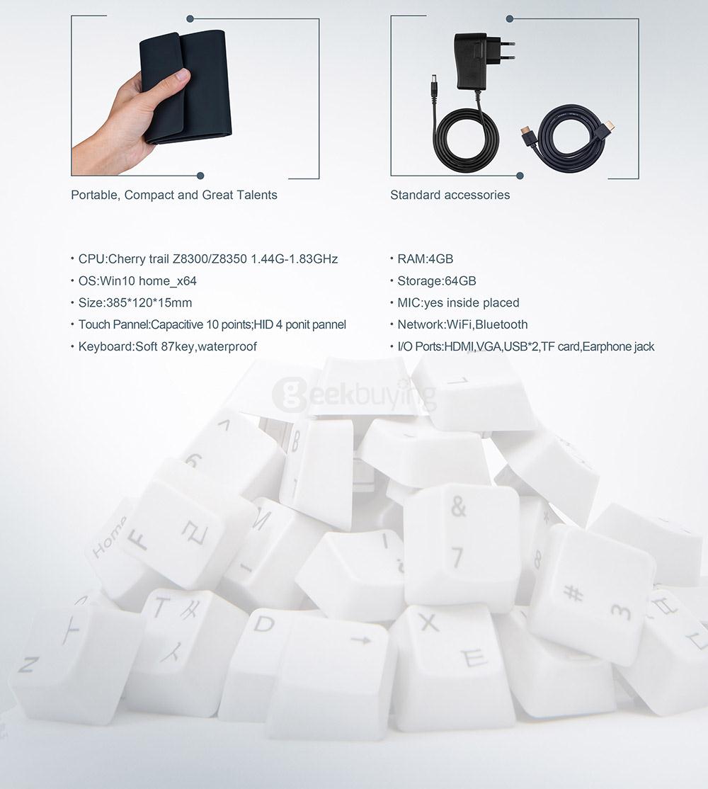 K8 Foldable Keyboard MINI PC with Touchpad Intel Z8300 4G/64G 2.4G/5G WIFI Multitouch HDMI+VGA Dual Output Bluetooth USB3.0