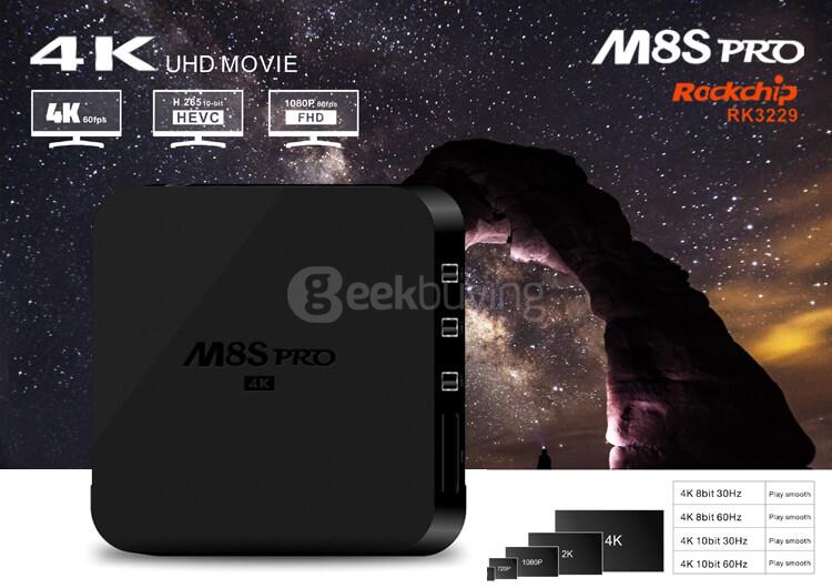M8S PRO Android 5.1.1 RK3229 4K TV BOX 2G/8G 802.11 b/g/n WIFI LAN KODI DRM DLNA Google TV Remote