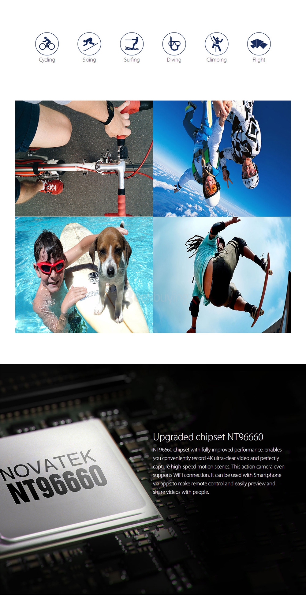 Elephone Explorer Pro 2.0inch TFT 4K 12MP NTK96660 WiFi Action Camera with 170 / 120 / 90 Wide Angles Voice Broadcast Sports Camera with 2.4G Remote Controller - Black