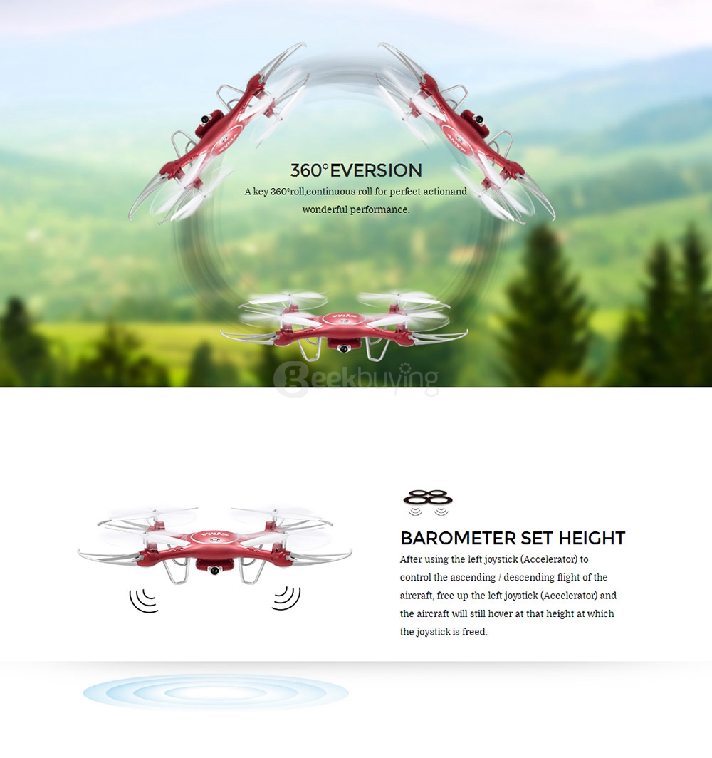 SYMA X5UW WIFI FPV With 720P HD Camera Altitude Hold Mode 2.4G 4CH 6-Axis Gyro RC Quadcopter RTF - Red