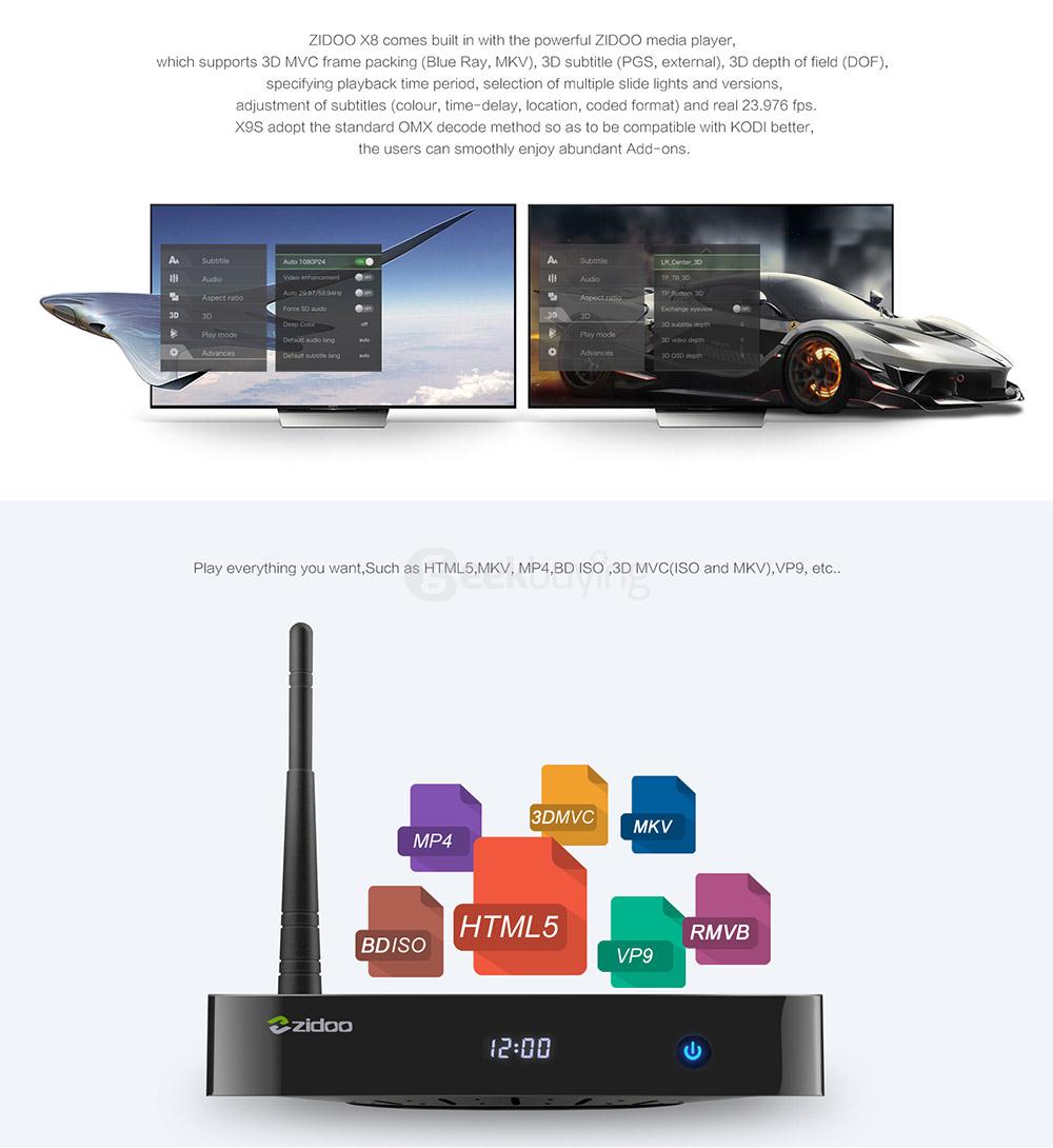 ZIDOO X8 Realtek RTD1295 Android 6.0 OpenWRT(NAS)TV BOX 2G/8G AC WIFI 1000M LAN USB3.0 HDMI2.0 HDR Bluetooth