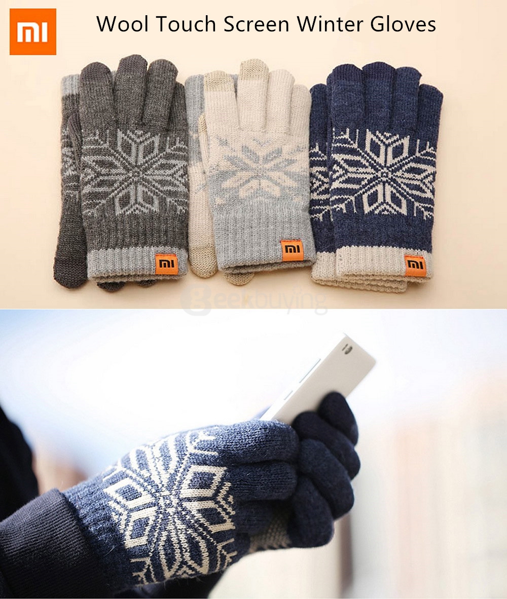 Original Xiaomi Wool Finger Touch Screen Winter Gloves For Smart Phones Tablets Male Models - Blue