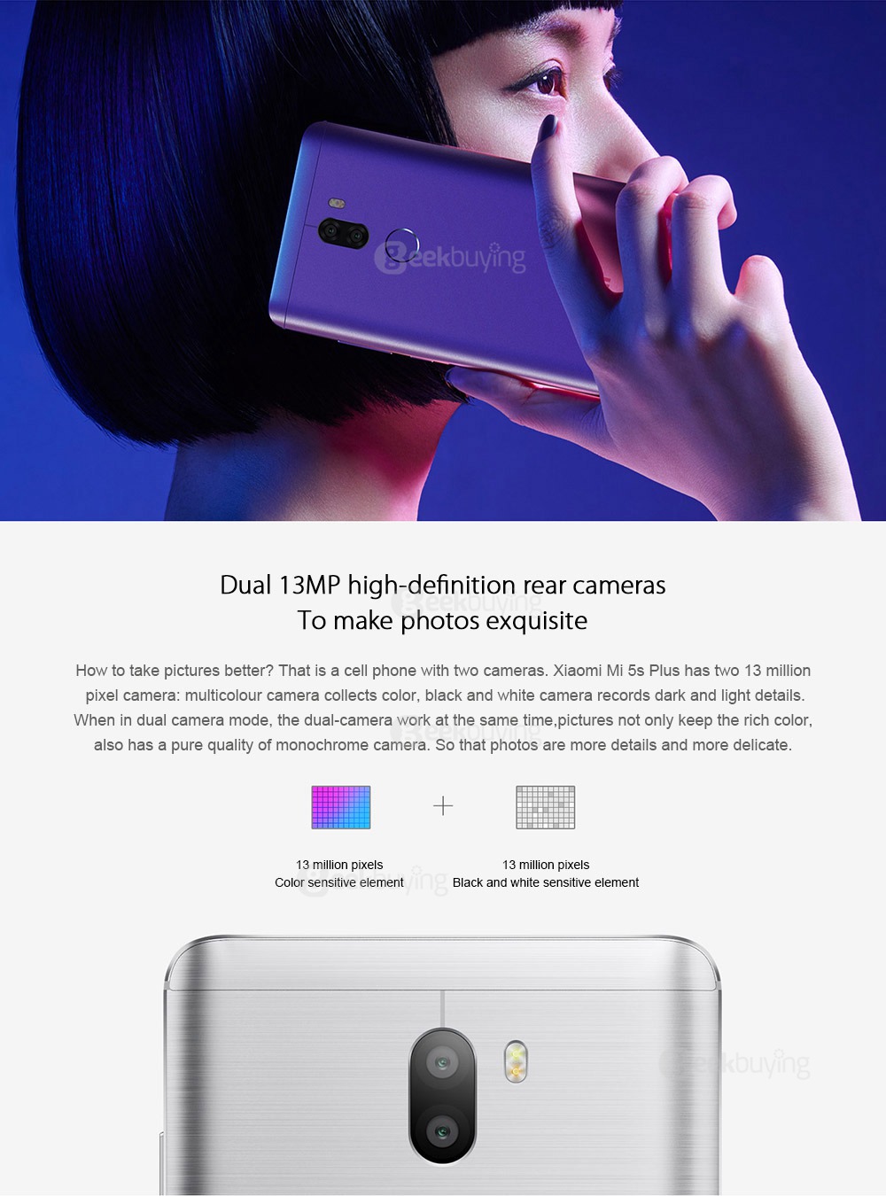 Xiaomi Mi 5S Plus 5.7inch FHD MIUI 8 Android 6.0 4G LTE Smartphone Qualcomm Snapdragon 821 Quad Core 4GB 64GB Dual Rear 13.0MP Touch-ID NFC Type-C - Rose Gold