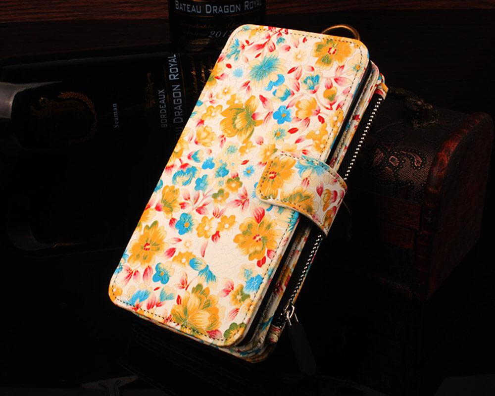 Flower Wallet And Leather Case Two-in-one Phone Cover Protective Case With Pocket For iPhone 7 Plus - Yellow