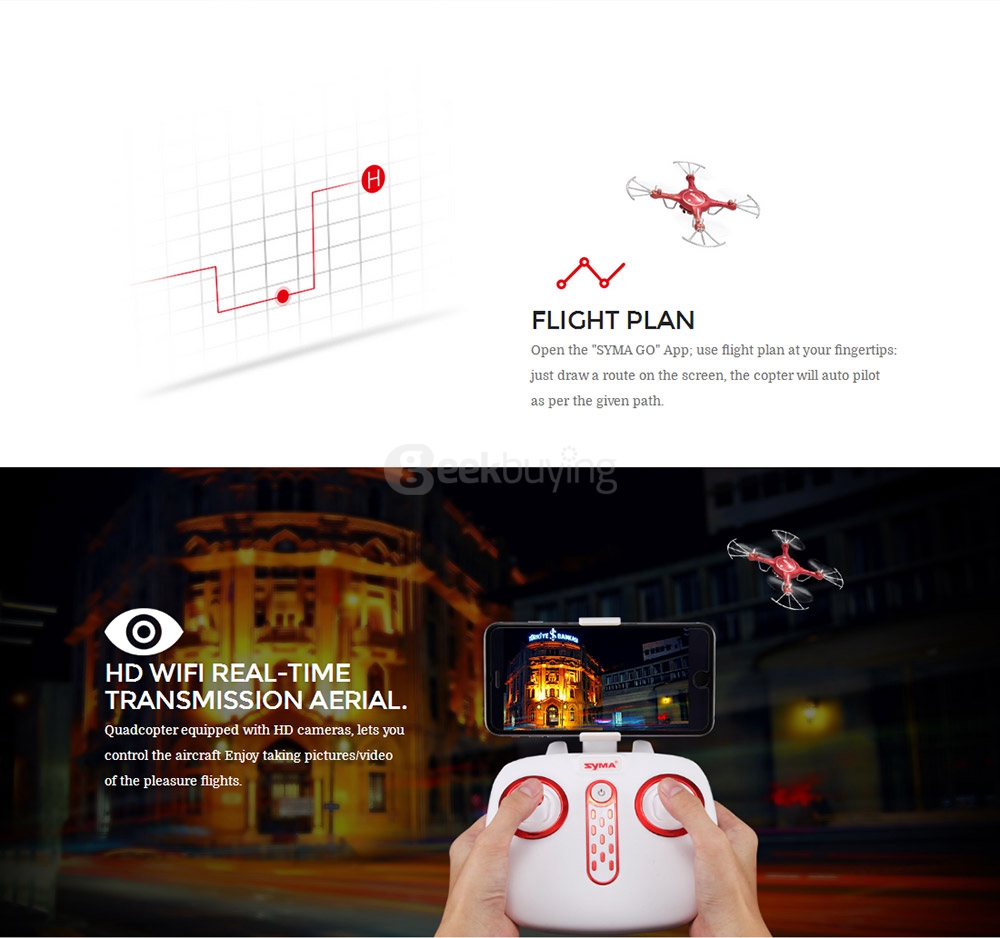 SYMA X5UW WIFI FPV With 720P HD Camera Altitude Hold Mode 2.4G 4CH 6-Axis Gyro RC Quadcopter RTF - Red