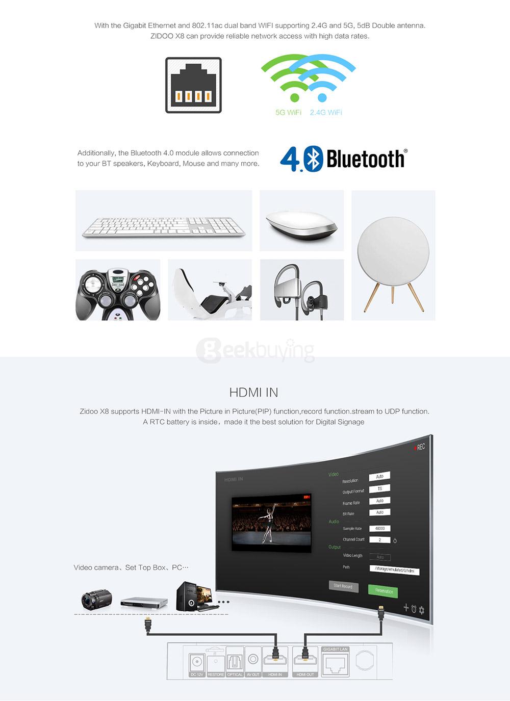 ZIDOO X8 Realtek RTD1295 Android 6.0 OpenWRT(NAS)TV BOX 2G/8G AC WIFI 1000M LAN USB3.0 HDMI2.0 HDR Bluetooth