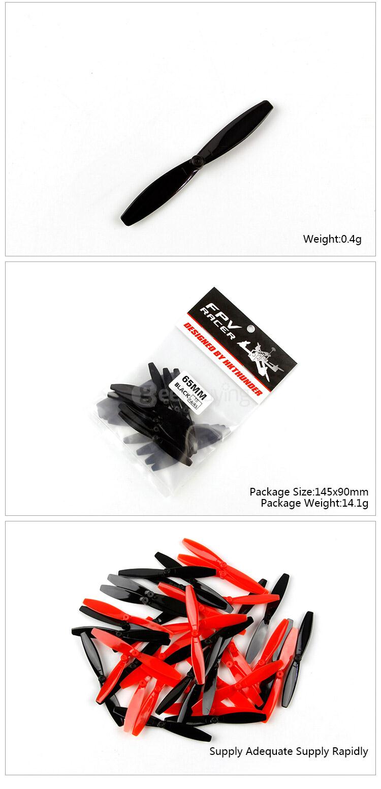 10 Pairs 65mm Blade Propeller CW CCW for Tiny Micro FPV Racing Quadcopter - Random Color