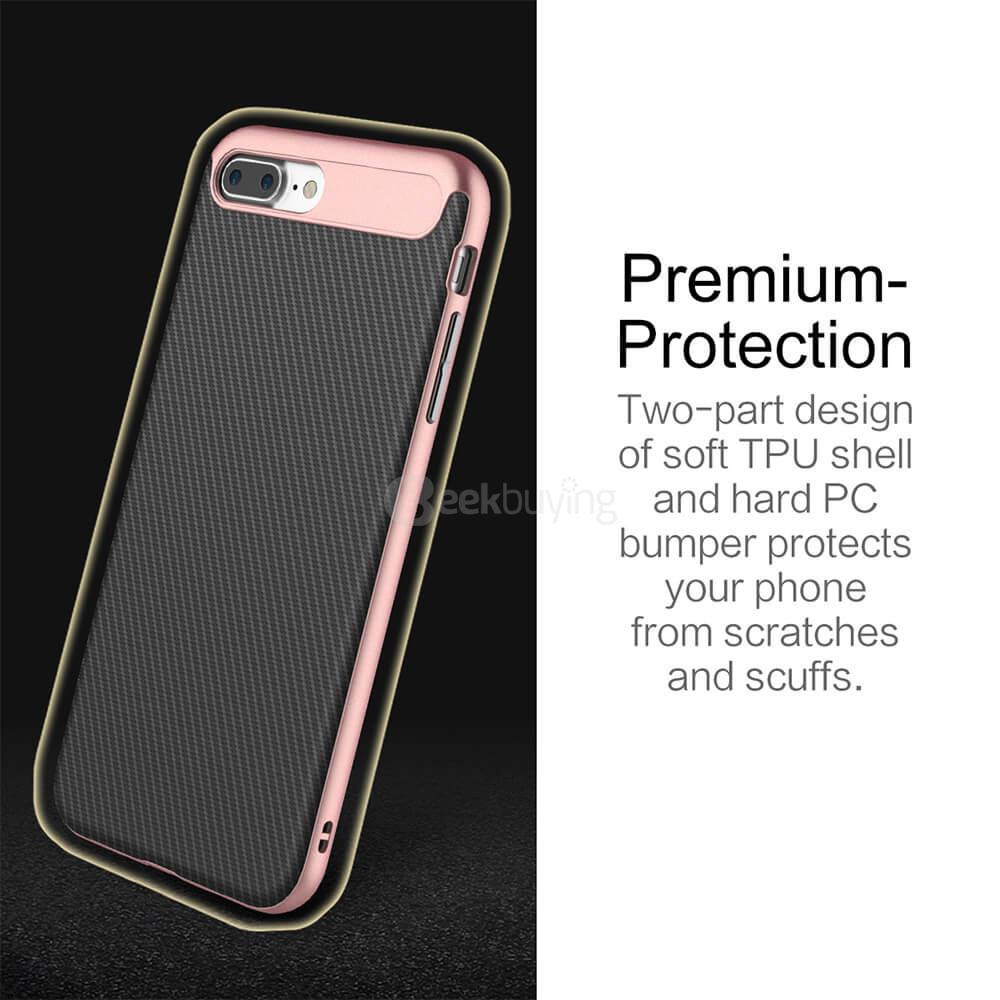 ROCK Case Vision Series Carbon Fiber Texture Dual Protection TPU+PC Case Back Cover For iPhone 7 Plus - Rose Gold