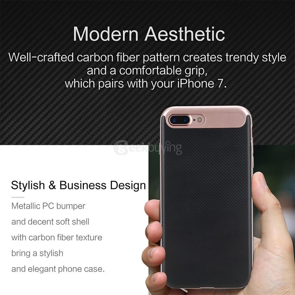 ROCK Case Vision Series Carbon Fiber Texture Dual Protection TPU+PC Case Back Cover For iPhone 7 Plus - Rose Gold