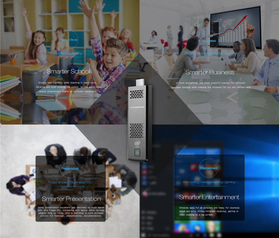 Morefine M1S Intel Z8350 Windows TV Dongle 4G/64G 802.11ac WIFI Bluetooth 4.0 USB3.0