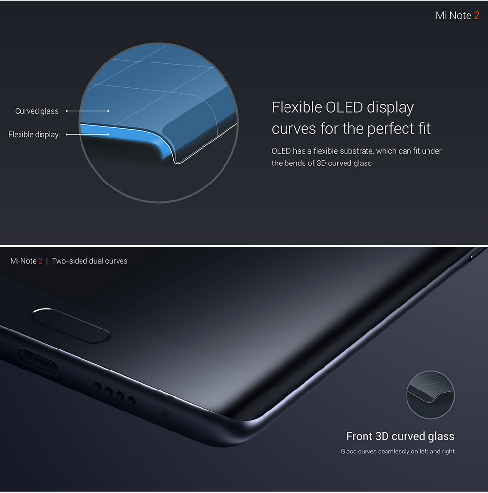 Xiaomi Note 2 5.7inch OLED Curved FHD Screen Android 6.0 OS 4G+ LTE Smartphone Qualcomm Snapdragon 821 4GB 64GB 22.56MP Touch ID NFC 3D Glass Cover - Jet Black