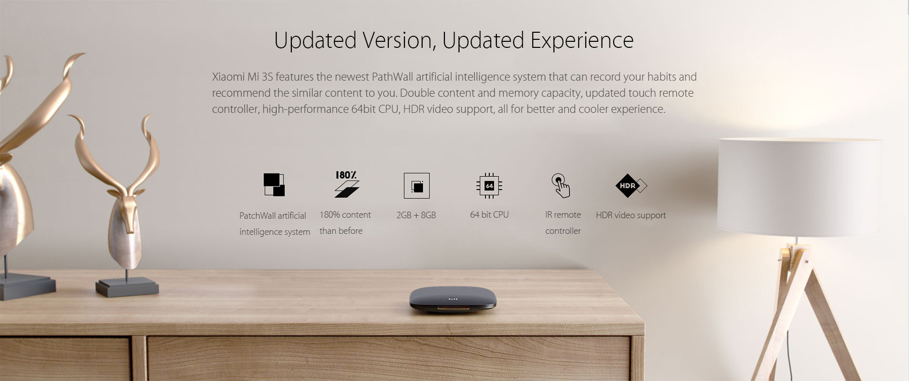 Original XIAOMI Mi Box 3S Patchwall 4K HDR Android Media Player Android6.0 Amlogic S905X 2G/8G 802.11a/b/g/n/ac Dolby DTS HDMI