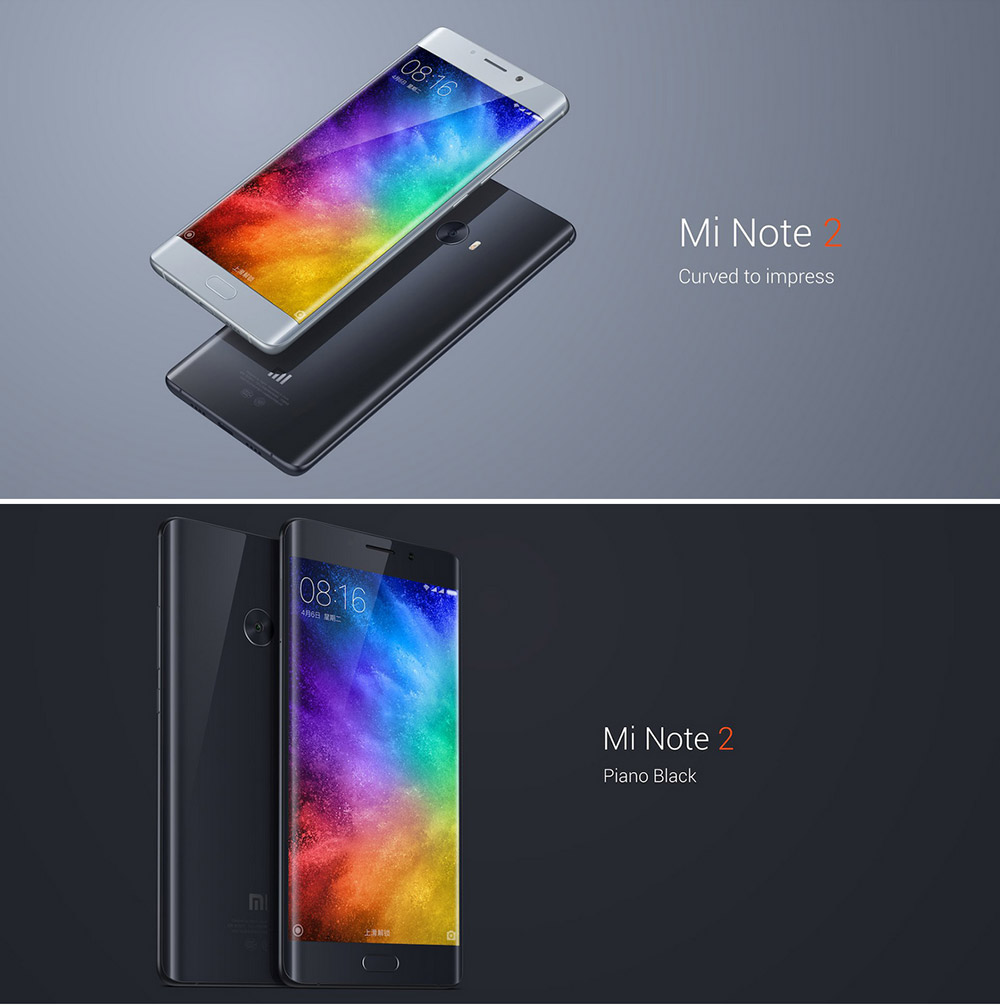 Xiaomi Note 2 5.7inch OLED Curved FHD Screen Android 6.0 OS 4G+ LTE Smartphone Qualcomm Snapdragon 821 6GB 128GB 22.56MP Touch ID NFC 3D Glass Cover - Jet Black