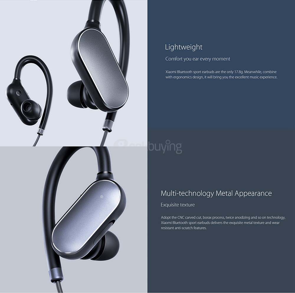 Original Xiaomi Wireless Bluetooth 4.1 Music Sport Earbuds Ear-hook Design IPX4 Waterproof Wired Control - Black