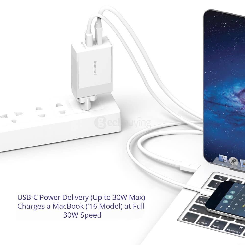 Tronsmart 48W USB-C 2-Port Wall Charger with Power Delivery for Google Pixel/Pixel XL MacBook 2016 Model iPad Pro and Quick Charge 3.0 for LG G5 HP Elite X3 Xiaomi Mi5 GM5 Plus LETV MaxPro HTC A9 - EU
