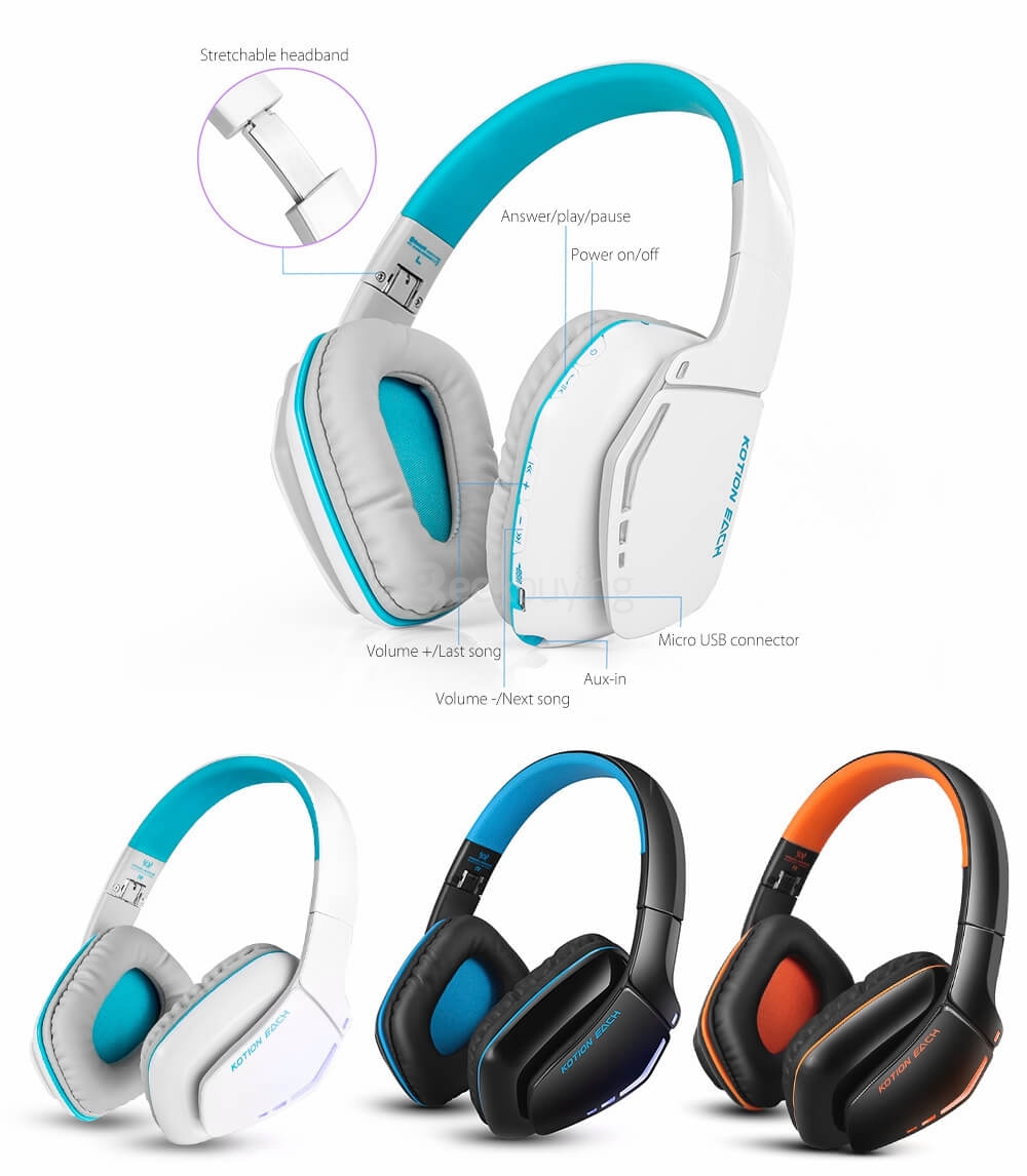 KOTION EACH B3506 Foldable Bluetooth 4.1 Gaming Headsets with MIC - White/Blue