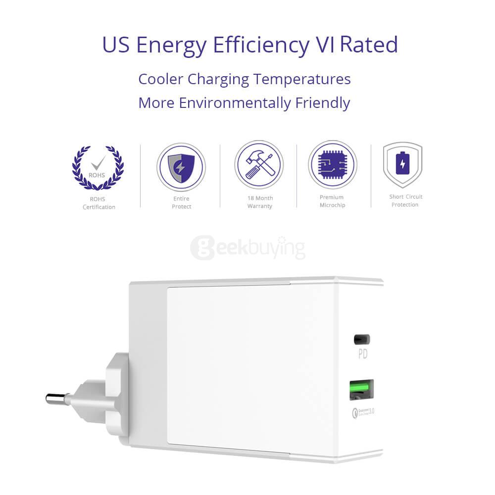 Tronsmart 48W USB-C 2-Port Wall Charger with Power Delivery for Google Pixel/Pixel XL MacBook 2016 Model iPad Pro and Quick Charge 3.0 for LG G5 HP Elite X3 Xiaomi Mi5 GM5 Plus LETV MaxPro HTC A9 - EU