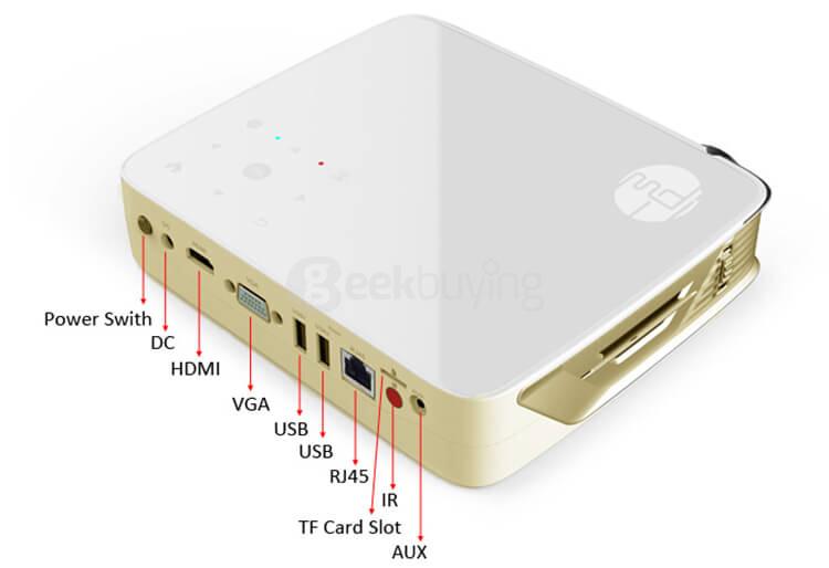 MDI i5 3D DLP Projector Android 5.1 2GB/8GB 3000 Lumens 1280*800 Pixels WiFi Bluetooth 4.0 1080P Home Cinema USB/HDMI/RJ45/VGA - White