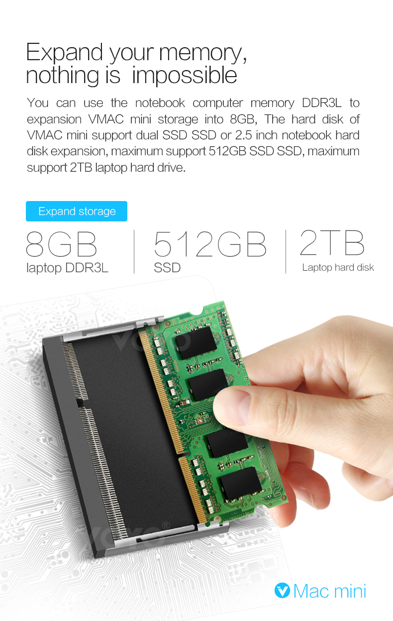 VOYO VMac (V1) Mini PC Licensed Windows 10.1 64bit Intel Apollo Lake Pentium N4200 4G DDR3L 32G eMMC 128G SSD 4K 2.4G/5G WIFI Gigabit LAN LibreELEC - Blue