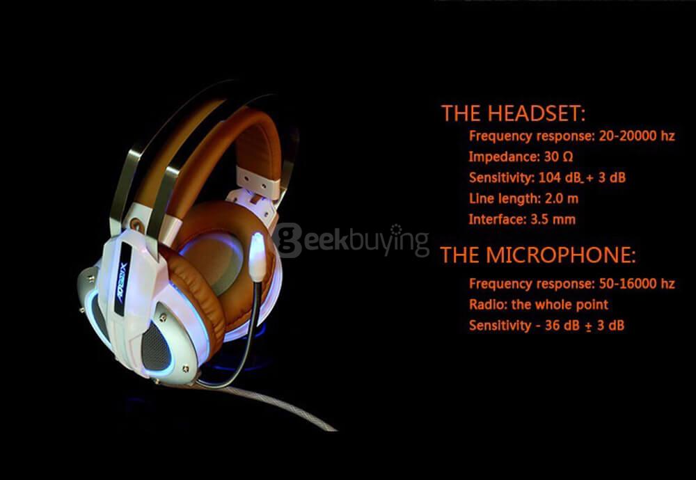 Xiberia X11 Over-ear USB LED Gaming Headsets with Microphone Super Bass 3.5mm Plug - White