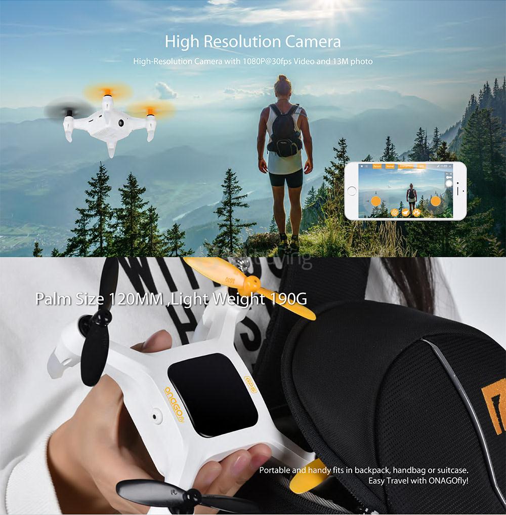 Onagofly 1 Plus Selfie Smart Nano Drone Wifi FPV With 13MP HD Camera GPS RC Quadcopter - White