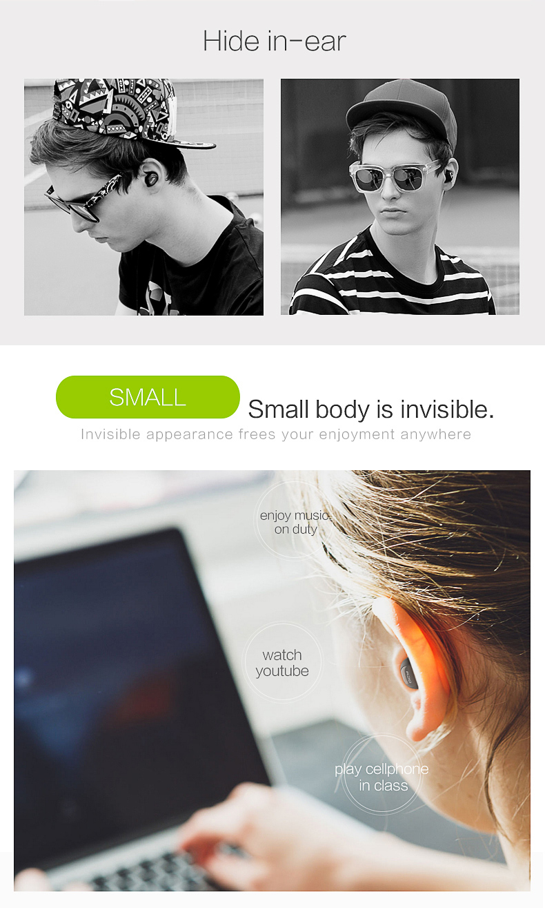 QCY Q26 Mini Wireless In-ear Bluetooth 4.1 Earphone Handsfree Stereo Music Sport Driving Earbud With Microphone - Black