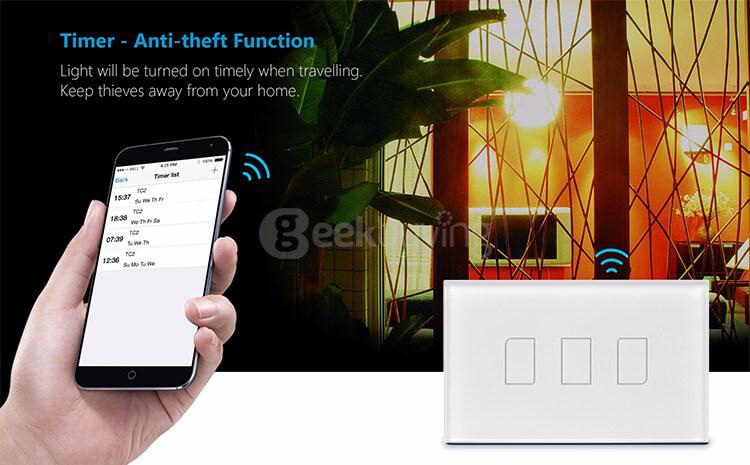 Broadlink TC2 Wifi 3 Gangs Touch Switch Panel Remote Control Light Controller - US(HV) Standard (110V-150V)