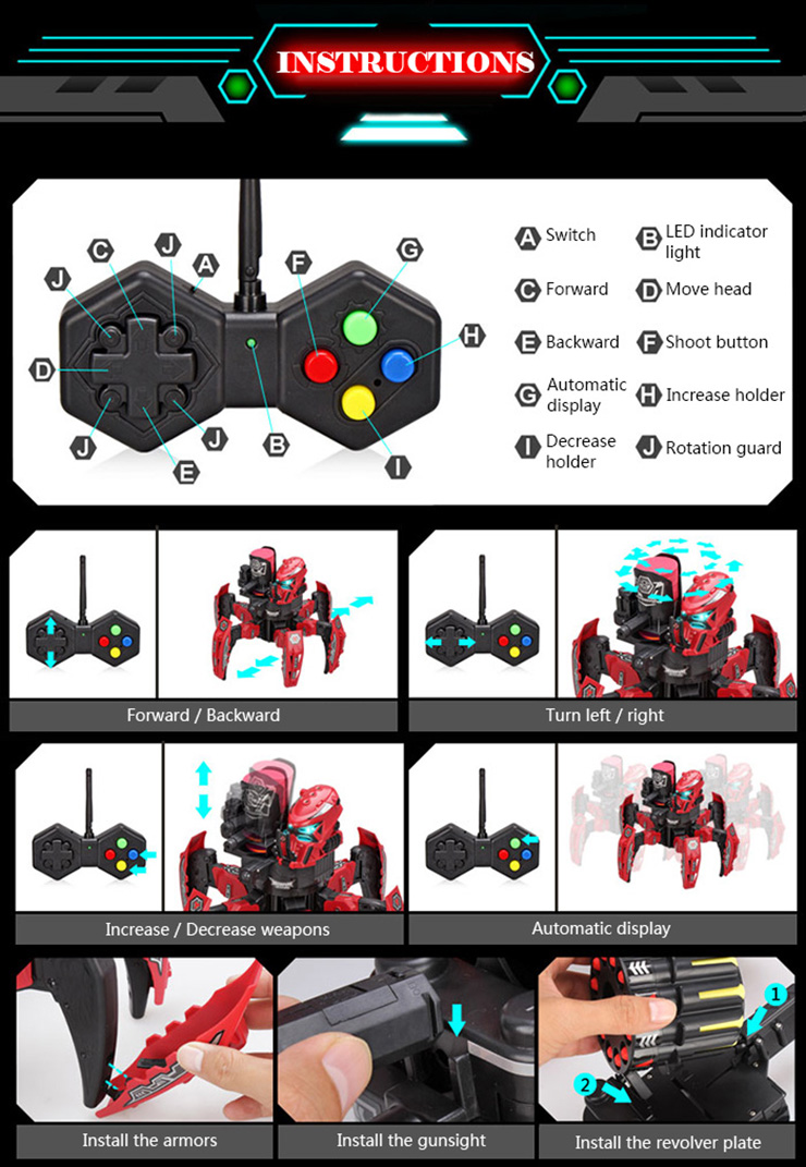 2.4G Smart RC Robot Intelligent Space Armor Warriors Six-legged Spider Robot DIY Hoodle - Blu6