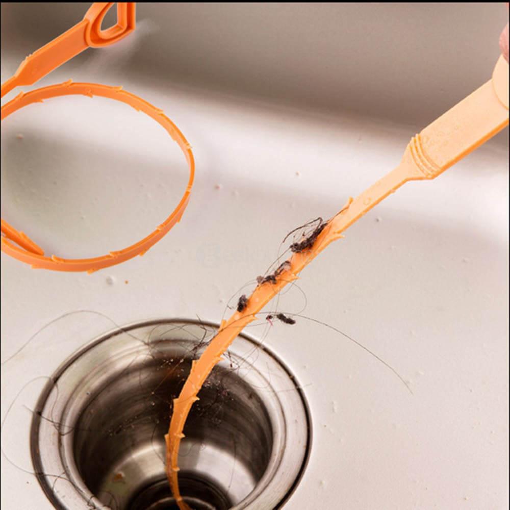 Plastic Sink Drain Dredge Pipeline Hook Hair Cleaning Tool Kitchen Cleaning Supplies - Orange
