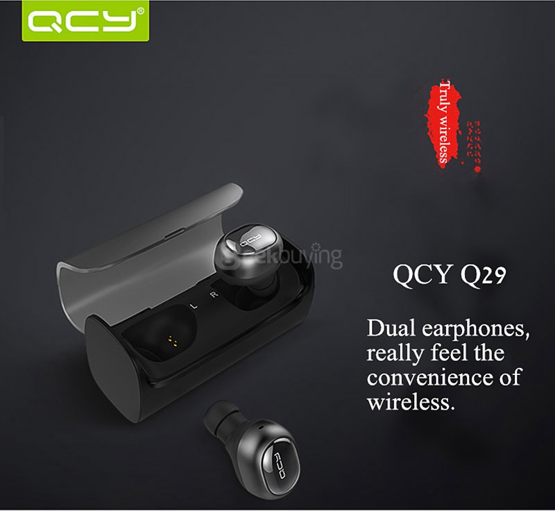 QCY Q29 Mini Wireless Bluetooth 4.1 Dual Earphones With MIC Charging Box - Black