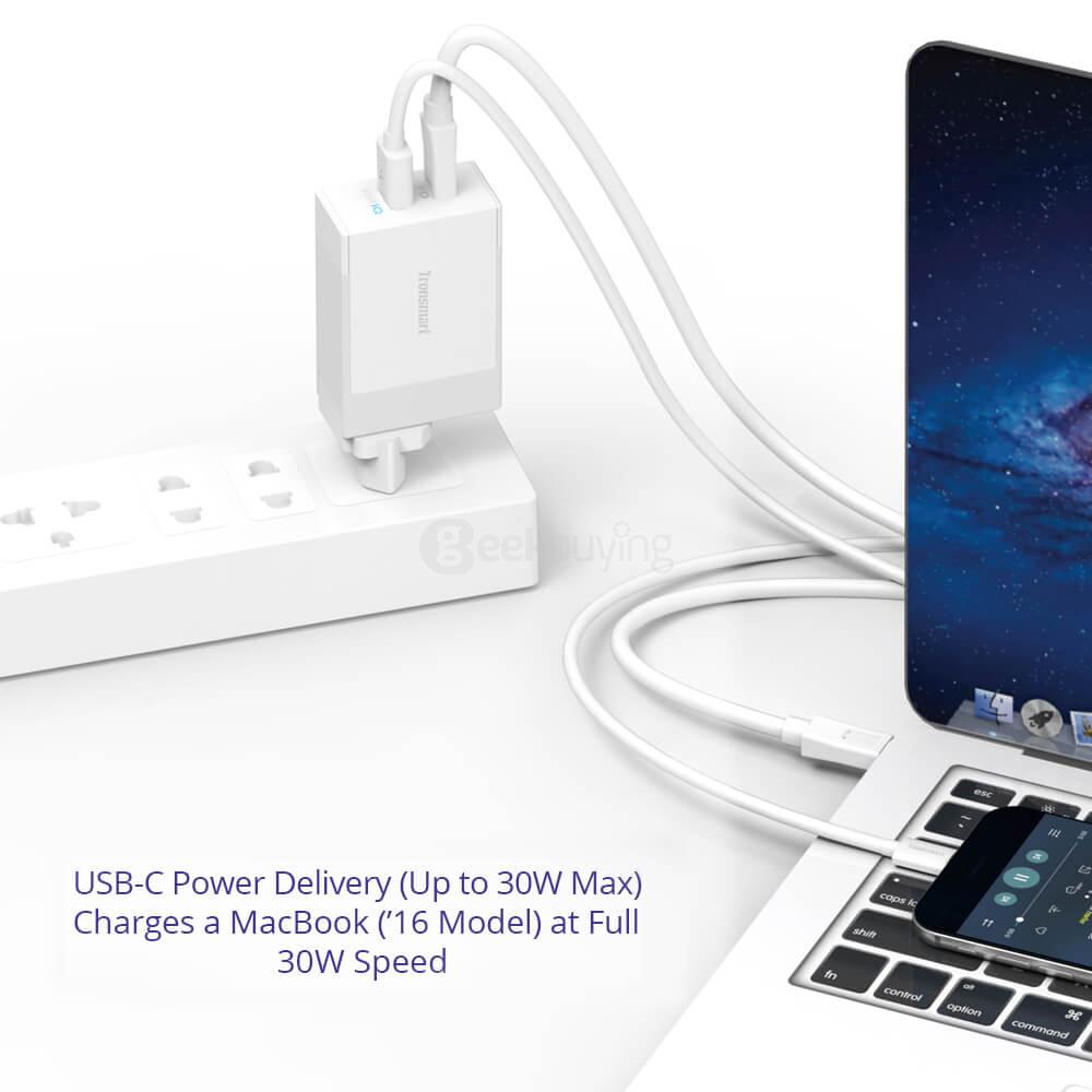 Tronsmart 42W USB-C 2-Port Wall Charger with Power Delivery for Google Pixel/Pixel XL MacBook 2016 Model iPad Pro and VoltiQ for iPhone Samsung & More - EU