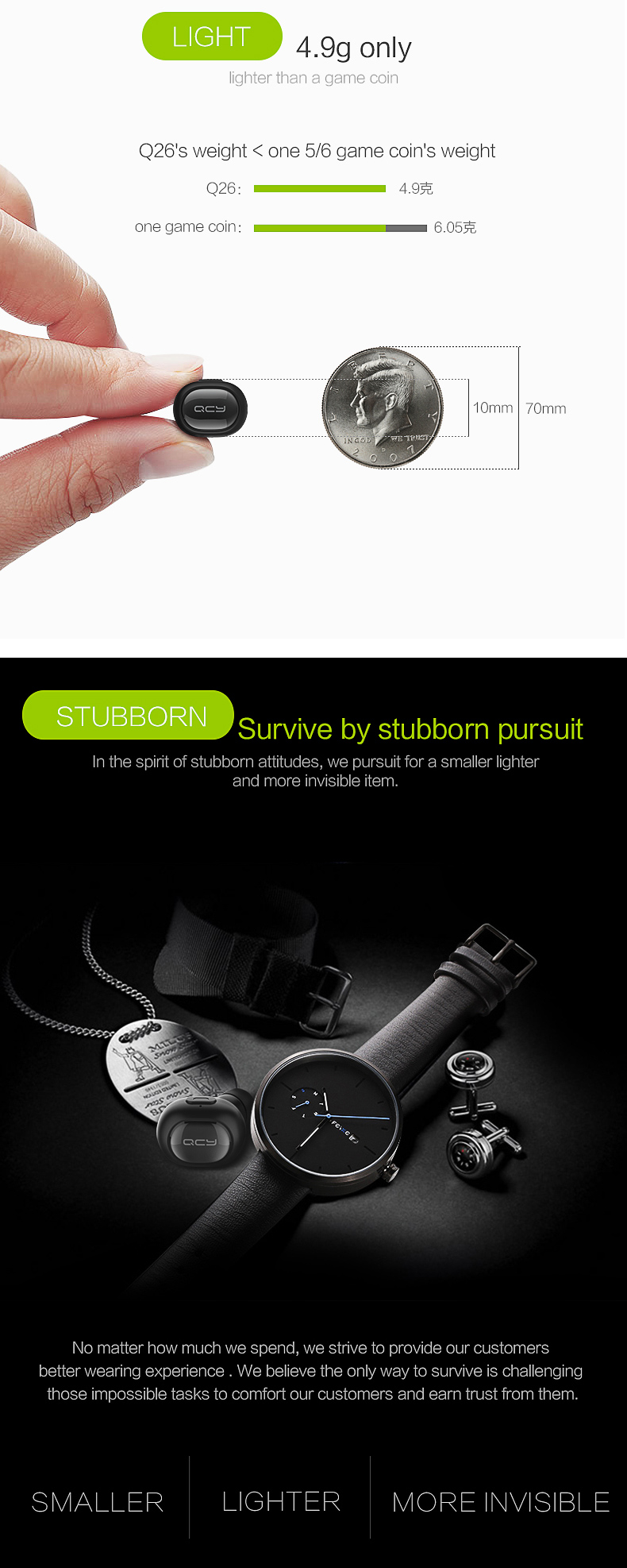 QCY Q26 Mini Wireless In-ear Bluetooth 4.1 Earphone Handsfree Stereo Music Sport Driving Earbud With Microphone - Black