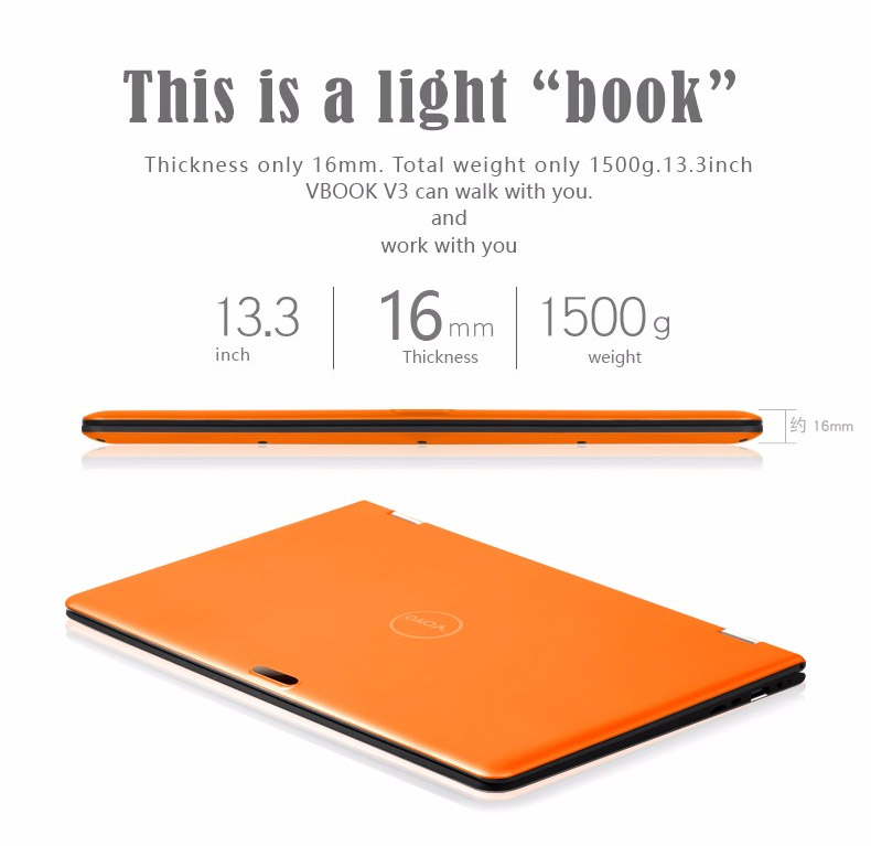 Voyo VBook V3 Ultrabook 13.3 inch Dual OS Windows 10 + Android5.1 4GB/64GB Intel Atom X5 Z8350 Quad Core 1.92GHz IPS 1920*1080 - Orange