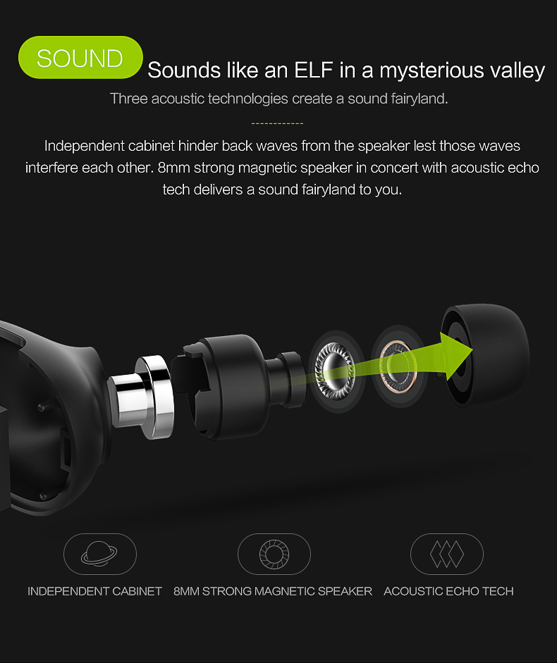 QCY Q26 Mini Wireless In-ear Bluetooth 4.1 Earphone Handsfree Stereo Music Sport Driving Earbud With Microphone - Black