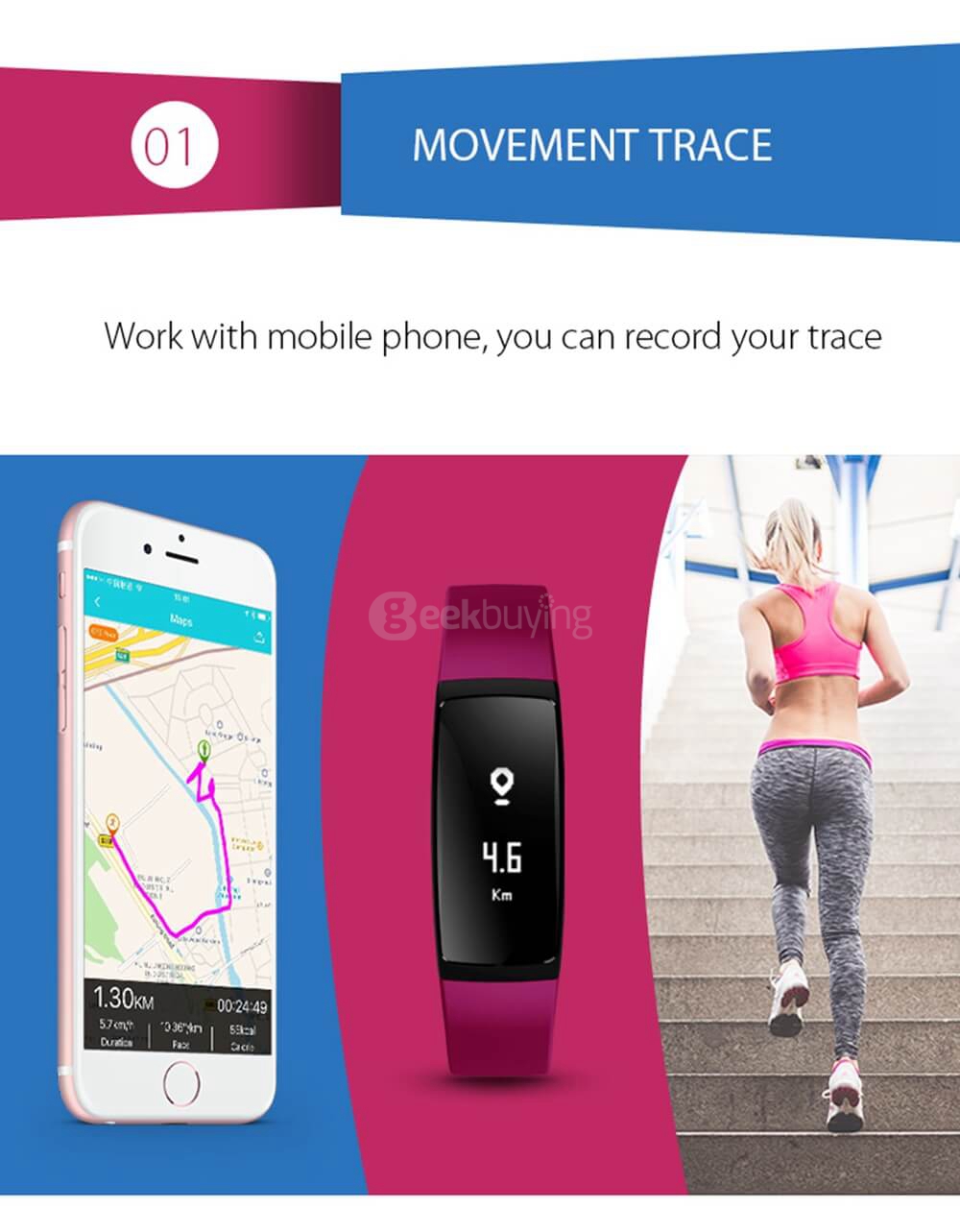V07 Bluetooth 4.0 Heart Rate / Blood Pressure Monitor Smart Bracelet Arrhythmia Alert Health Tracker IP67 Waterproof For iOS Android - Blue